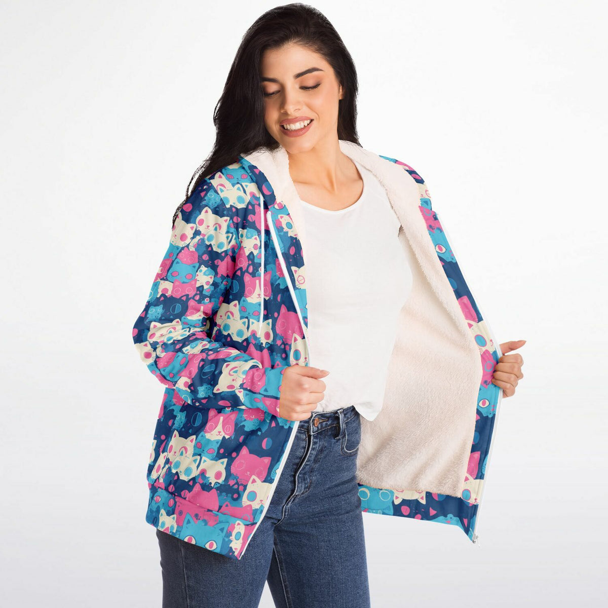 Pastel Cats - Sherpa Jacket Hoodie