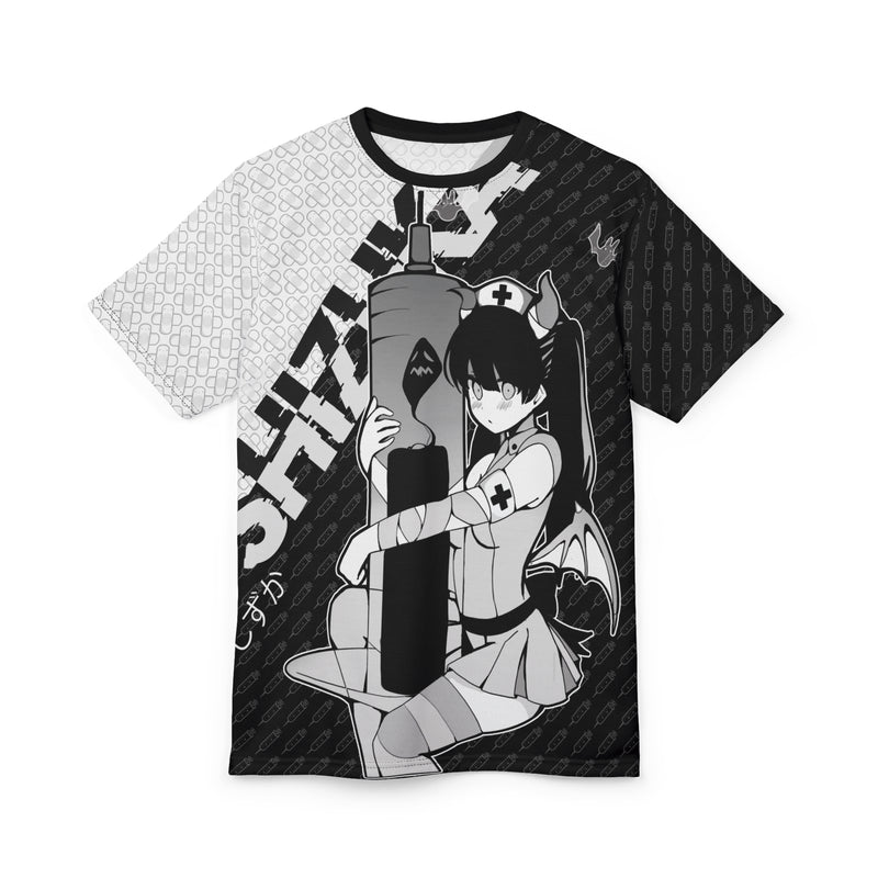 Shizuka B&W V2 Kawaii Anime Nurse - Creepy Cute - Unisex AOP Cut & Sew Tee