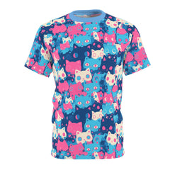 Cute pastel cat pattern Unisex AOP Cut & Sew T-shirt