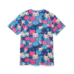 Cute pastel cat pattern Unisex AOP Cut & Sew T-shirt