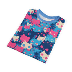 Cute pastel cat pattern Unisex AOP Cut & Sew T-shirt