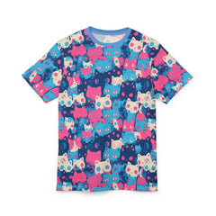 Cute pastel cat pattern Unisex AOP Cut & Sew T-shirt