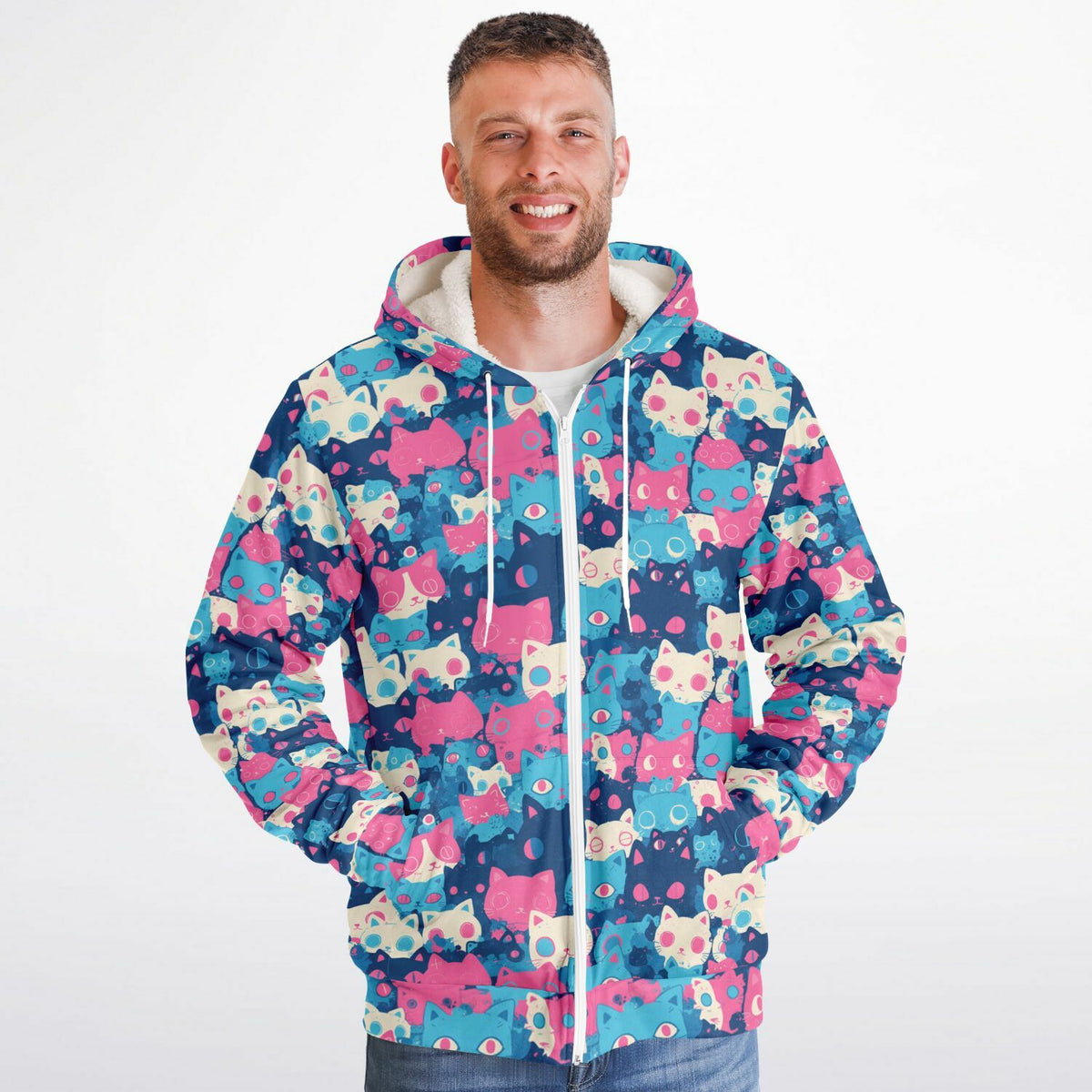 Pastel Cats - Sherpa Jacket Hoodie