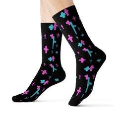 Crosses Black Sublimation Socks - kawaiiwaru