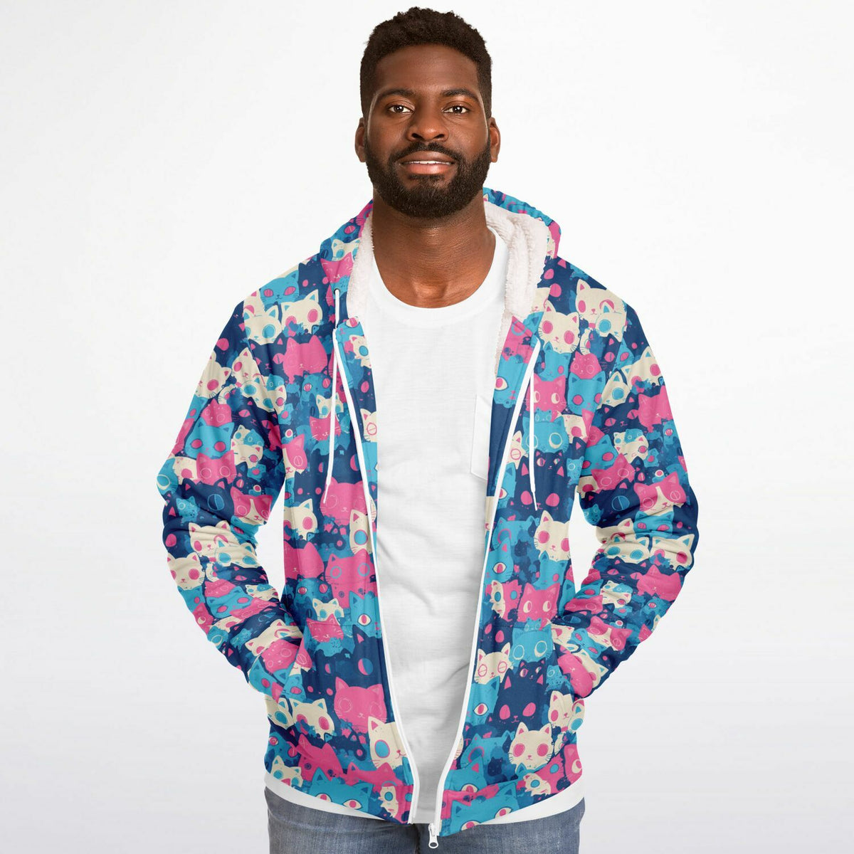 Pastel Cats - Sherpa Jacket Hoodie