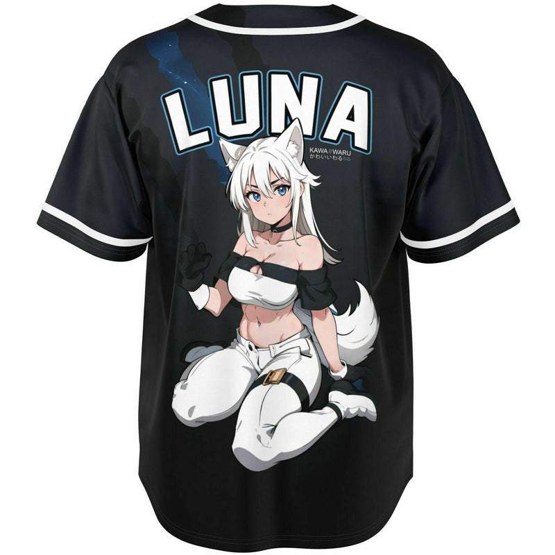 Luna - Wolf anime girl werewolf Unisex Baseball Jersey t-shirt - AOP - kawaiiwaru