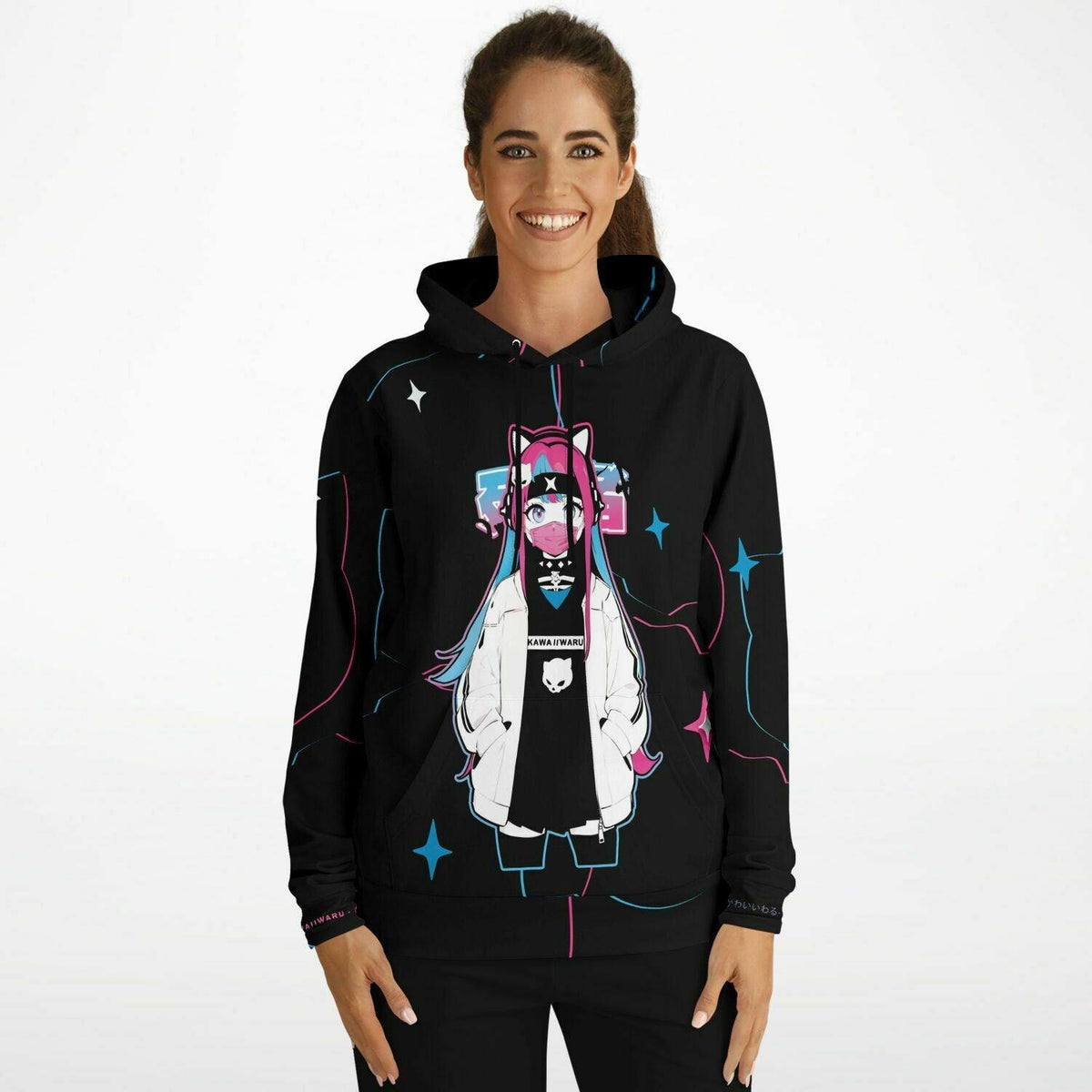 Meena - Creepy cute skeletal kawaii anime girl Unisex AOP Hoodie - kawaiiwaru